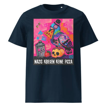 Keine Pizza für Nazis T-Shirt in French Navy – Vorderansicht