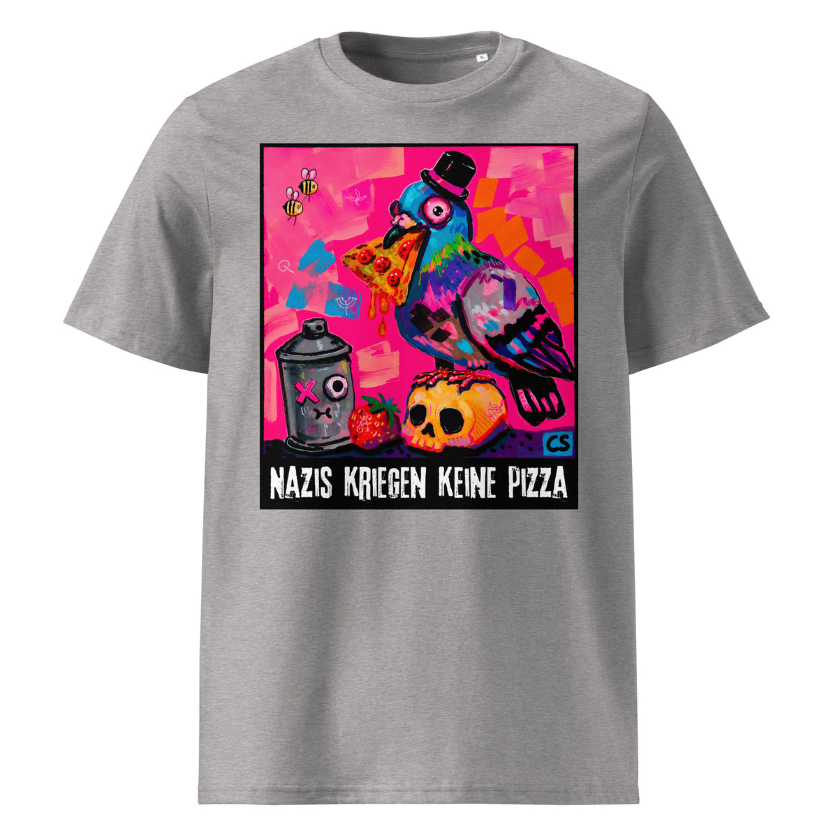 Keine Pizza für Nazis T-Shirt in Heather Grey – Vorderansicht
