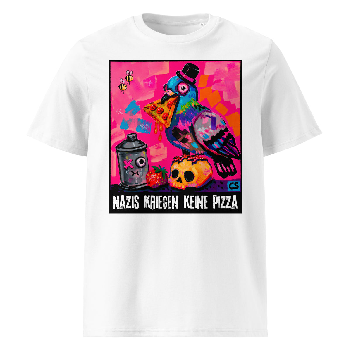 Keine Pizza für Nazis T-Shirt in White – Vorderansicht